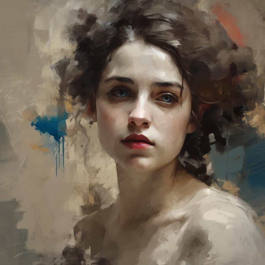 Φωτογραφία πορτραίτου γυναίκας με άσπρο δέρμα και καστανά μαλλιά, σε καλλιτεχνικό στυλ.